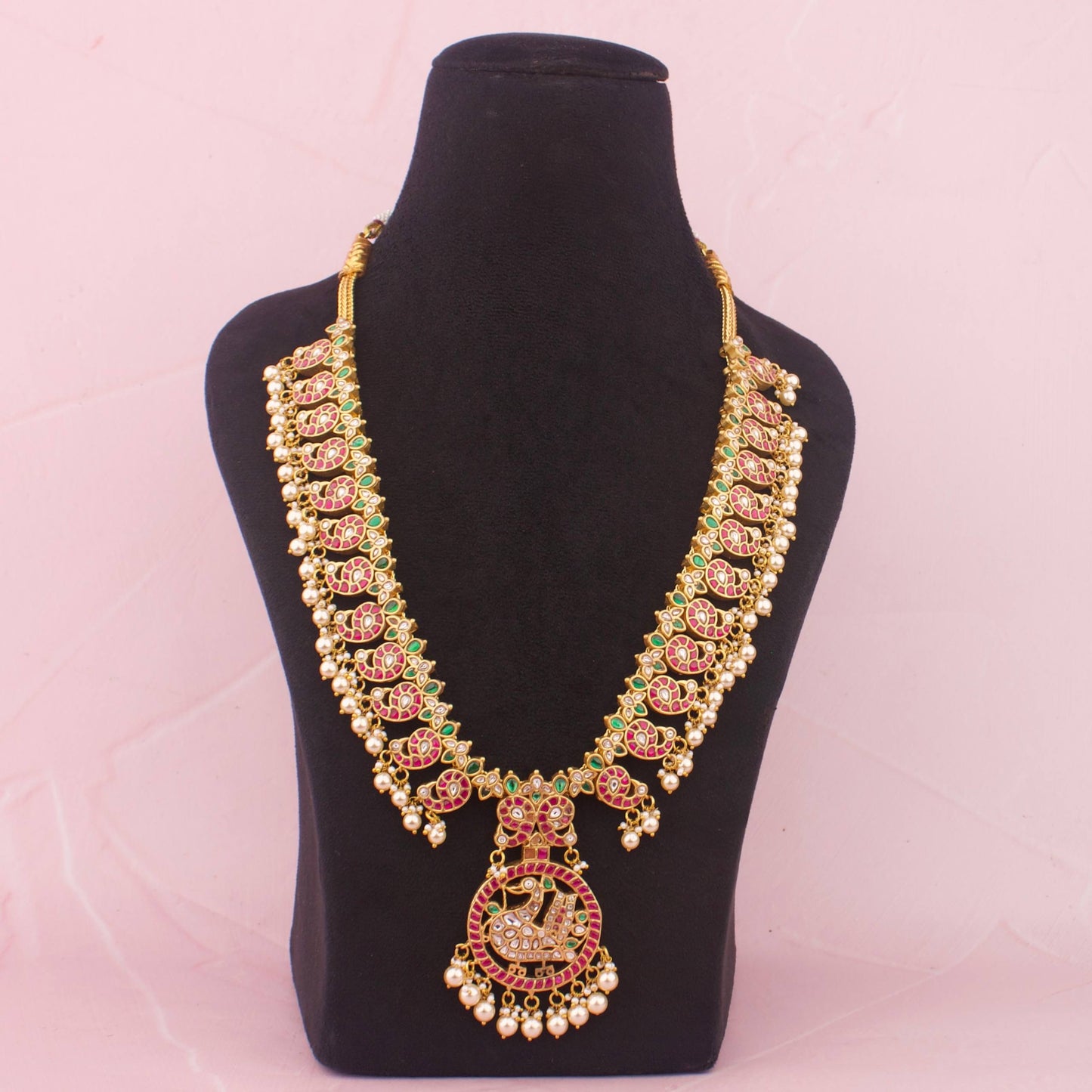 Statement Jadau Kundan Mango Necklace with pearls - Premium Indian Ethnic Jewelry | Dulhan Jewels