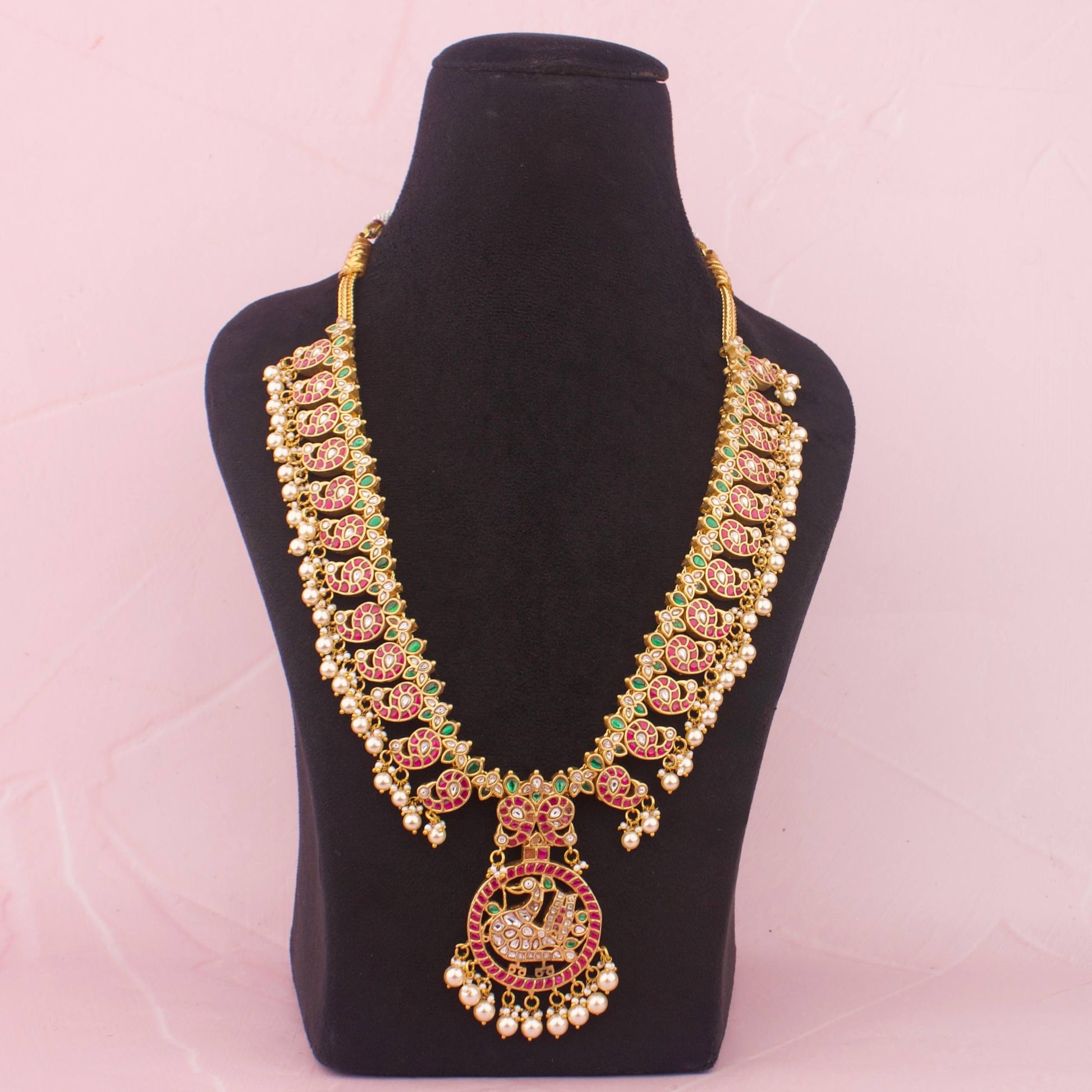 Statement Jadau Kundan Mango Necklace with pearls - Premium Indian Ethnic Jewelry | Dulhan Jewels