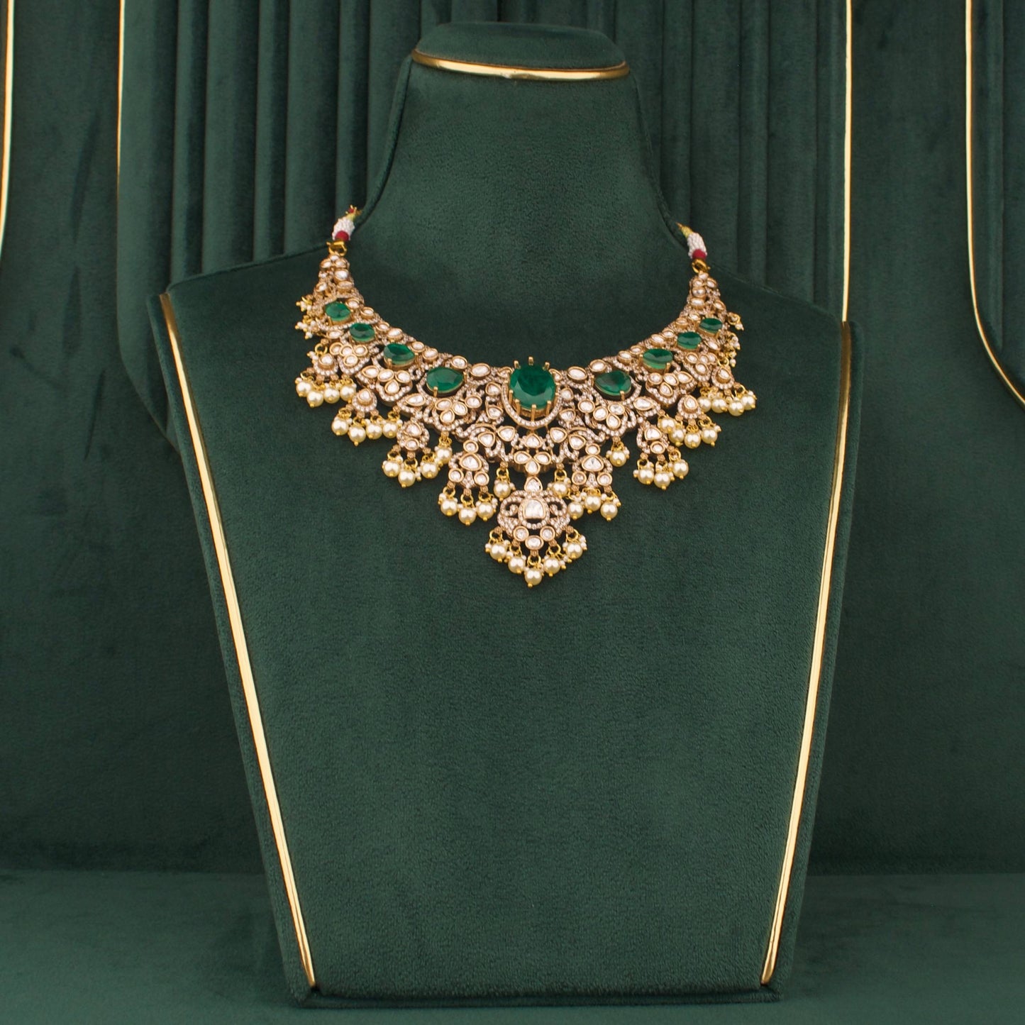 Radiant Victorian Emerald Necklace Set With Pearl Drops And Matching Earrings