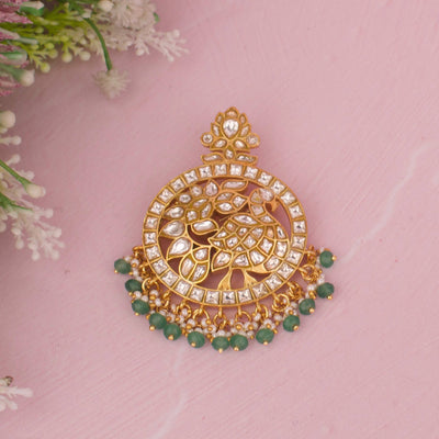 Designer Peacock Pendant With Green Stone Drops