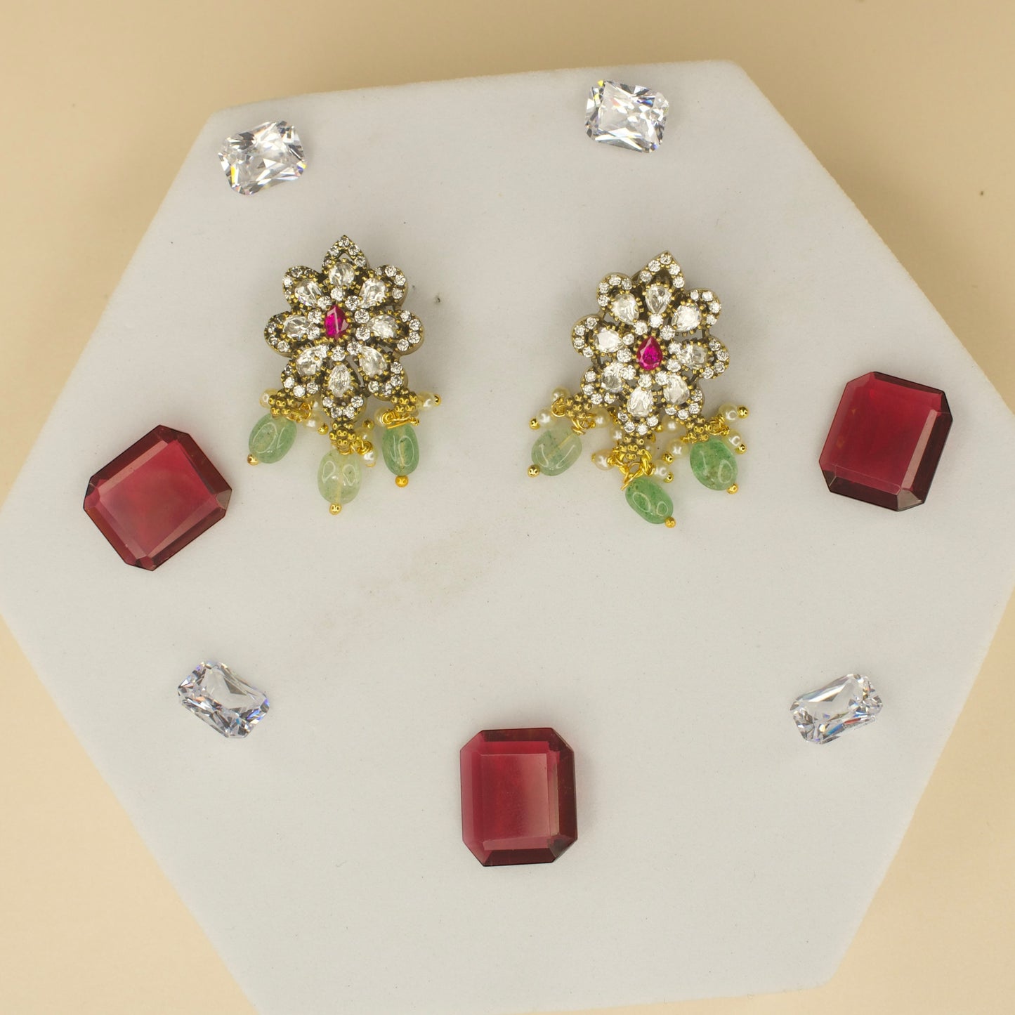 Delicate emerald,amethyst,Ruby studs in Victorian finish with high quality victorian finish