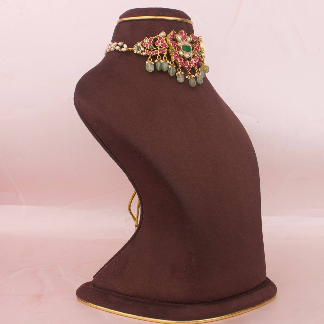 Peacock Multi Coloured Jadau Kundan Choker With Ricepearl Chain