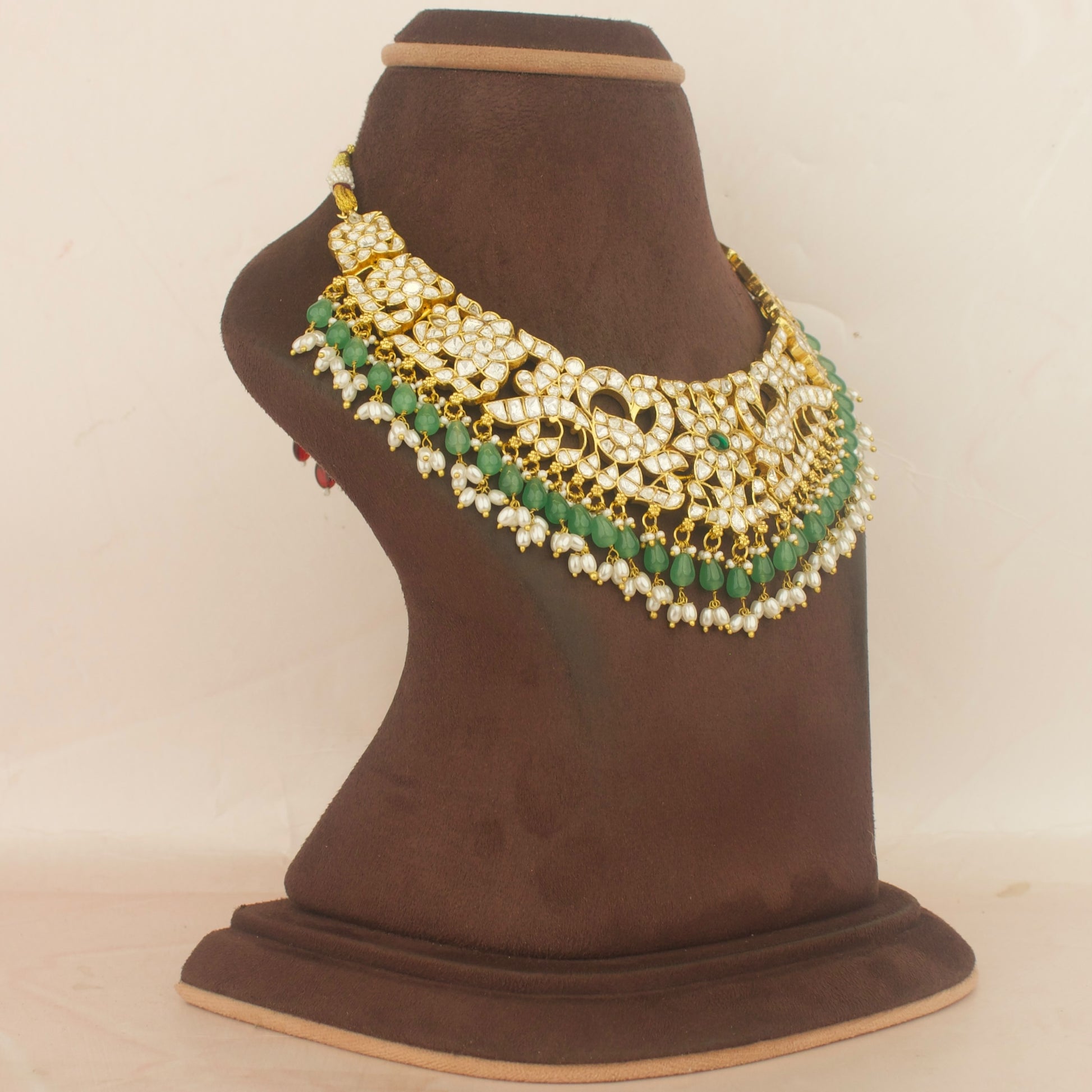 Traditional Moissanite Polki Necklace With Guttapusalu Hangings