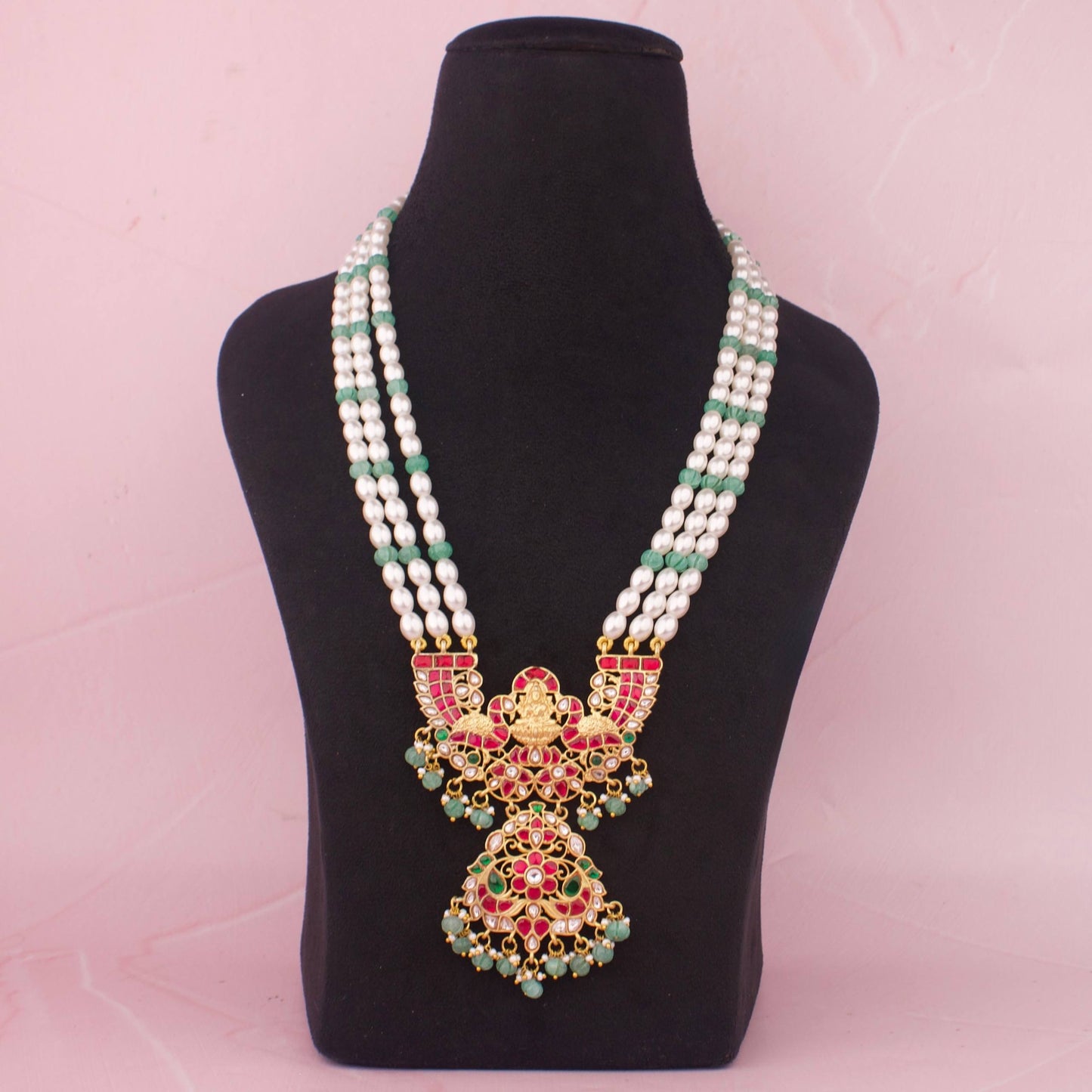 Peacock Lakshmi Devi Design Locket Jadau Kundan Rani Haar