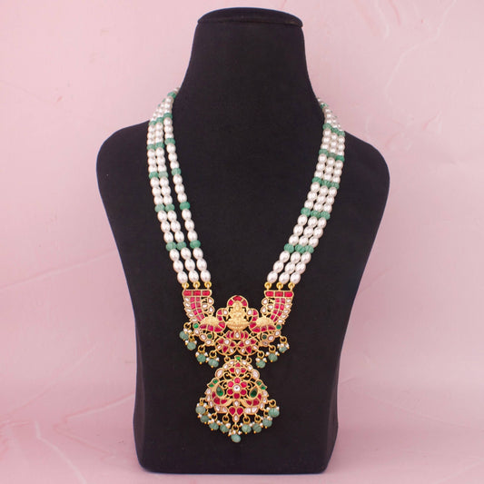 Peacock Lakshmi Devi Design Locket Jadau Kundan Rani Haar