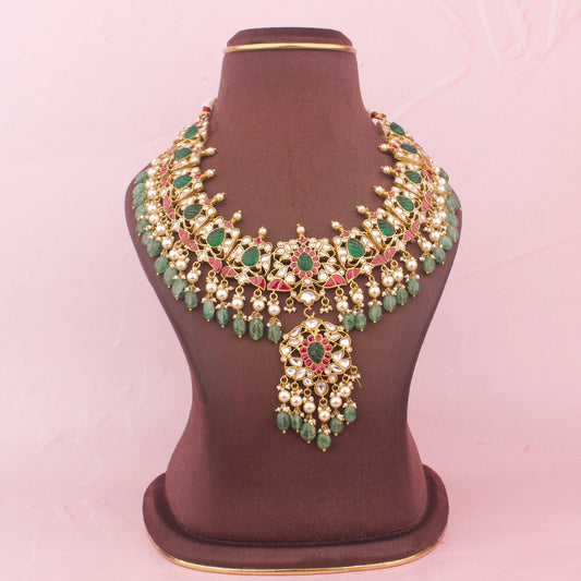Bridal Jadau Kundan Necklace With Pearl & Beads Hangings
