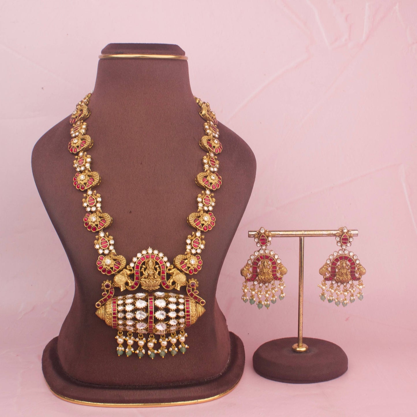 View 6 of Timeless Divine Laksmi Devi and Elephant Design Jadau Kundan Short Necklace Antique Necklace - Authentic Bridal Collection | Dulhan Jewels