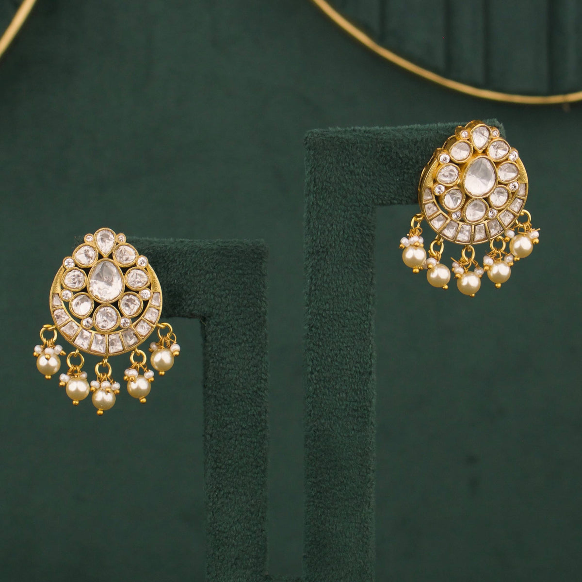 Moissanite Polki Pearl Choker Necklace Set With Matching Earrings