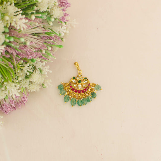 Lotus Flower Design Jadau Kundan Maang Tikka with Russian Beads