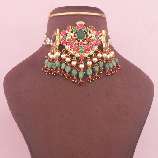 Classic Jadau Kundan Choker With Green Drops