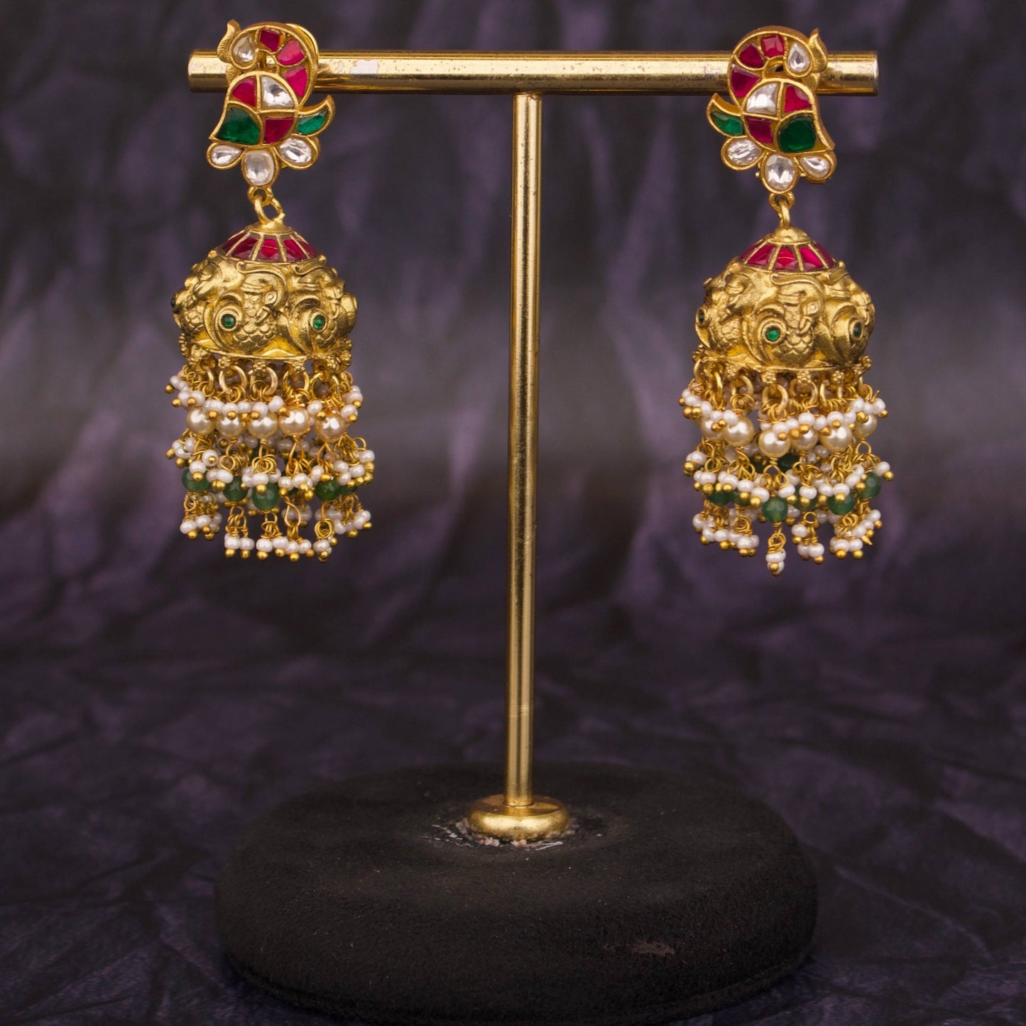 Peacock Studded Premium Antique Jadau Kundan Earrings – Regal Heritage Style