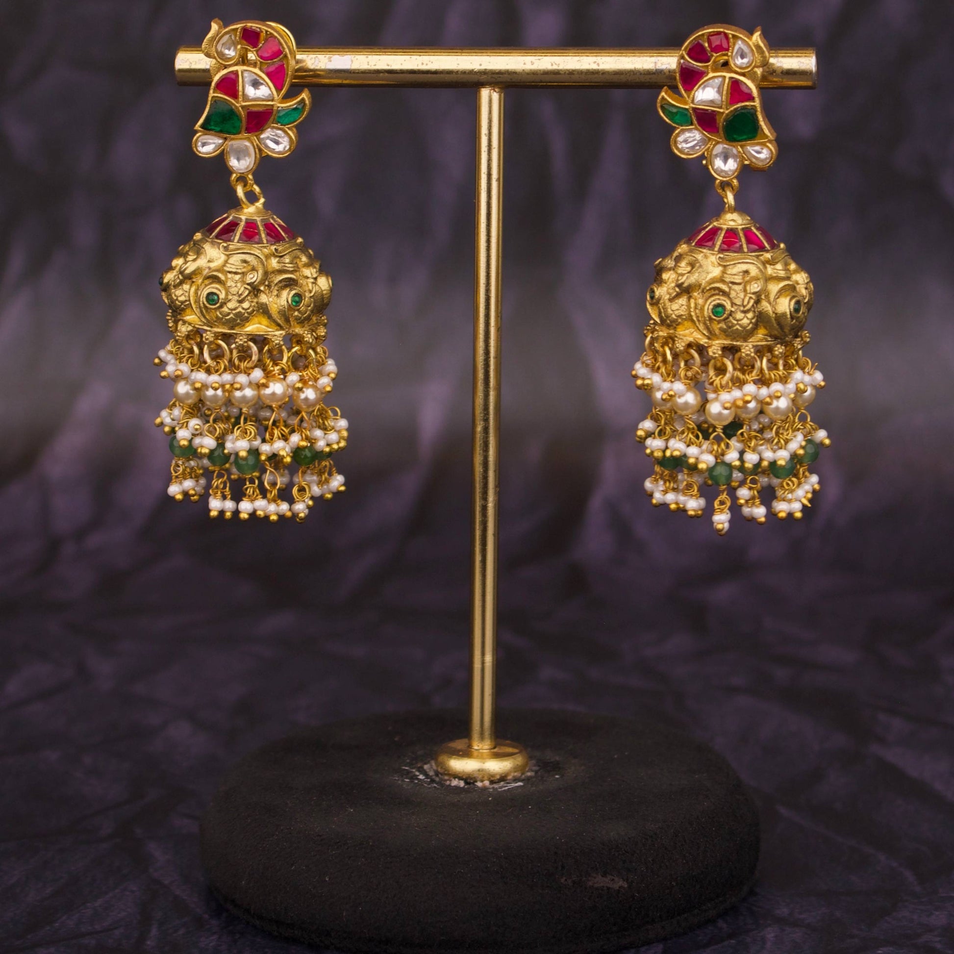 Peacock Studded Premium Antique Jadau Kundan Earrings – Regal Heritage Style