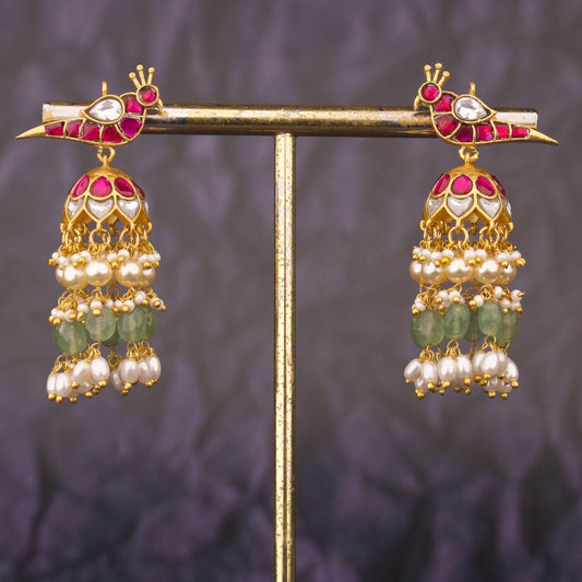 Jadau Kundan Peacock Studded Jhumki Earrings