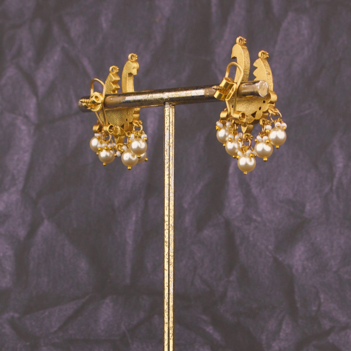 Designer Jadau Kundan Stud Earrings Craftsmanship & Detail View - Dulhan Jewels