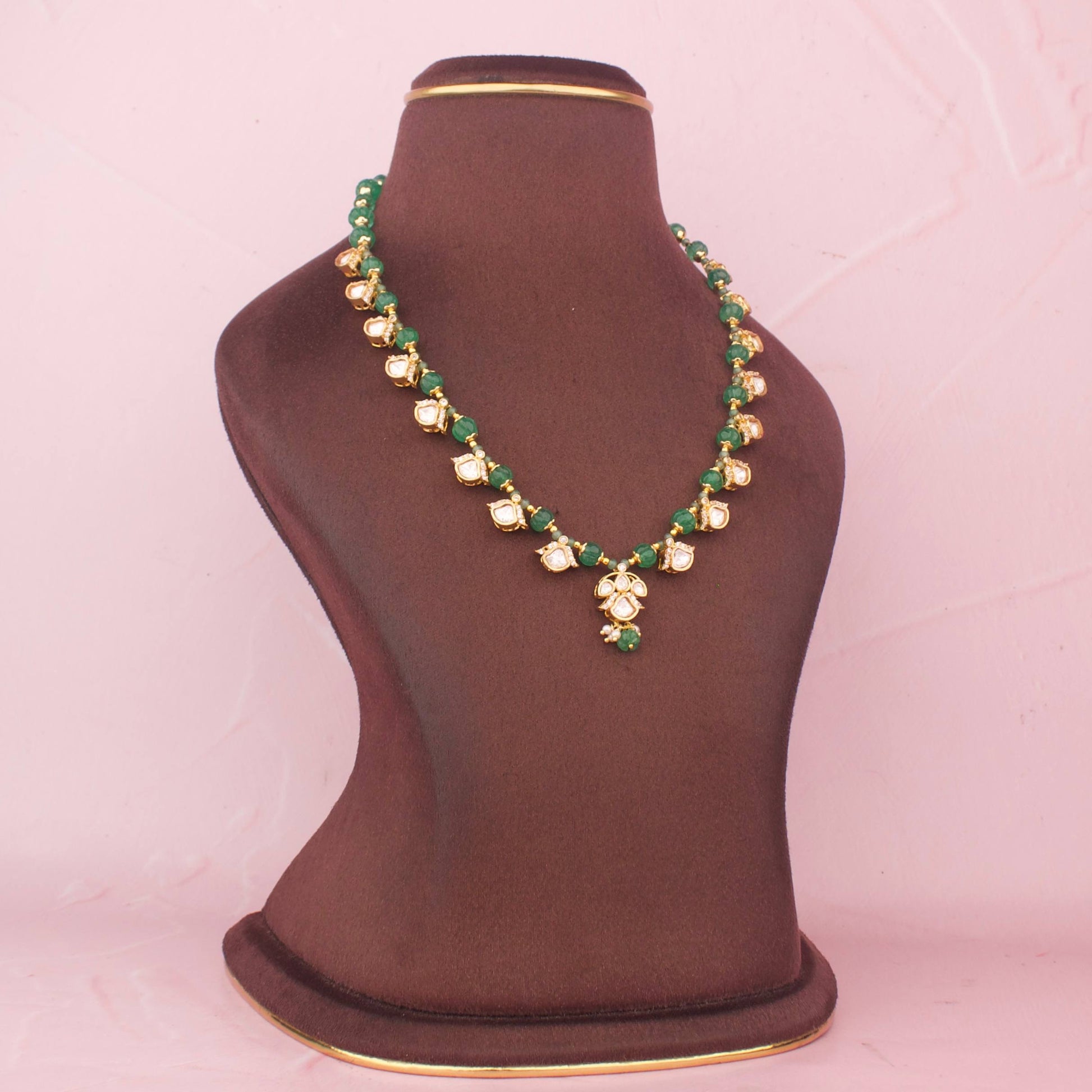 Classic Green Beaded Necklace Set With Matching Earrings - Alternate View 2