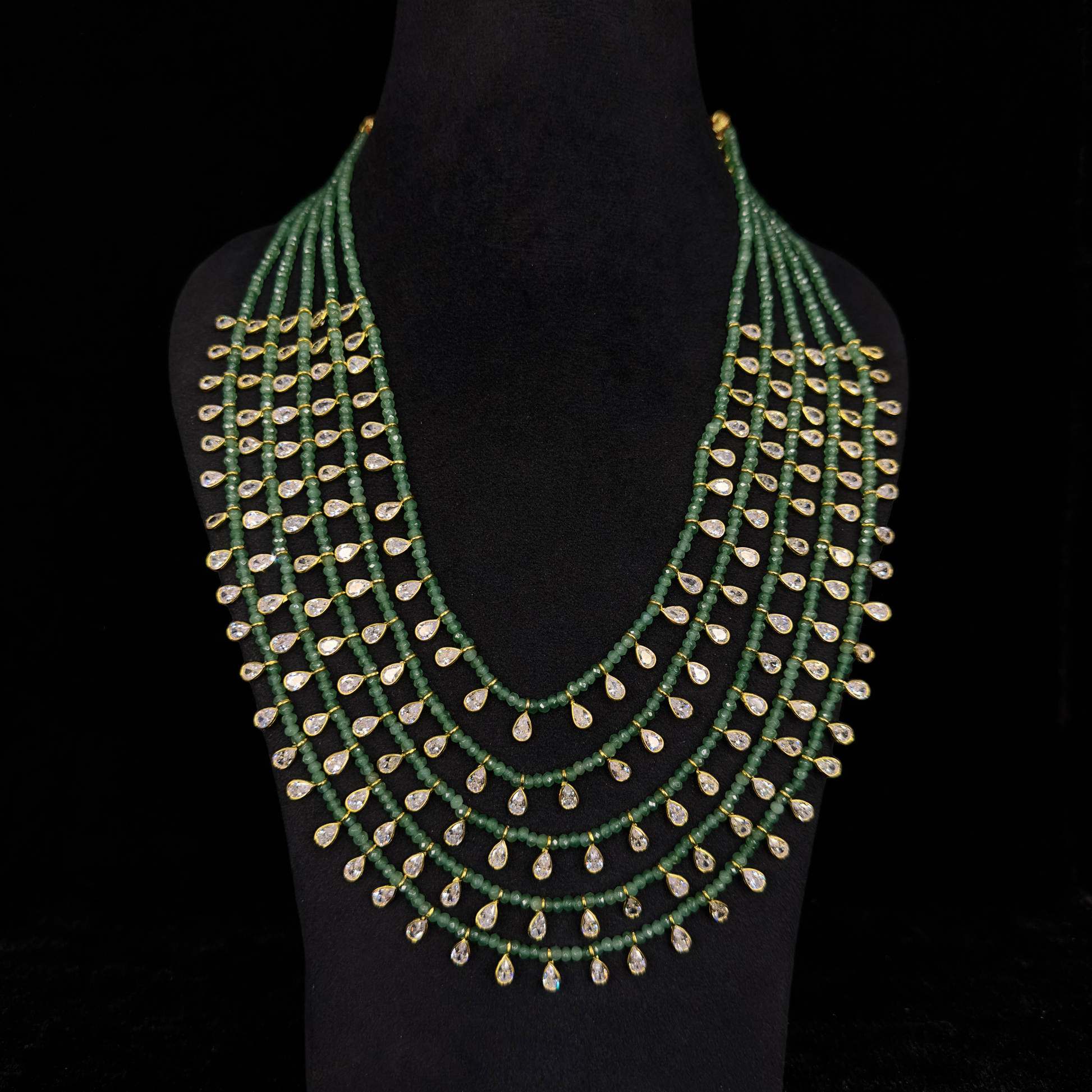 Victorian five-Layer Necklace for Men & Women. This beads jewellery is available in Light green, dark green, red, & blue colour variants.