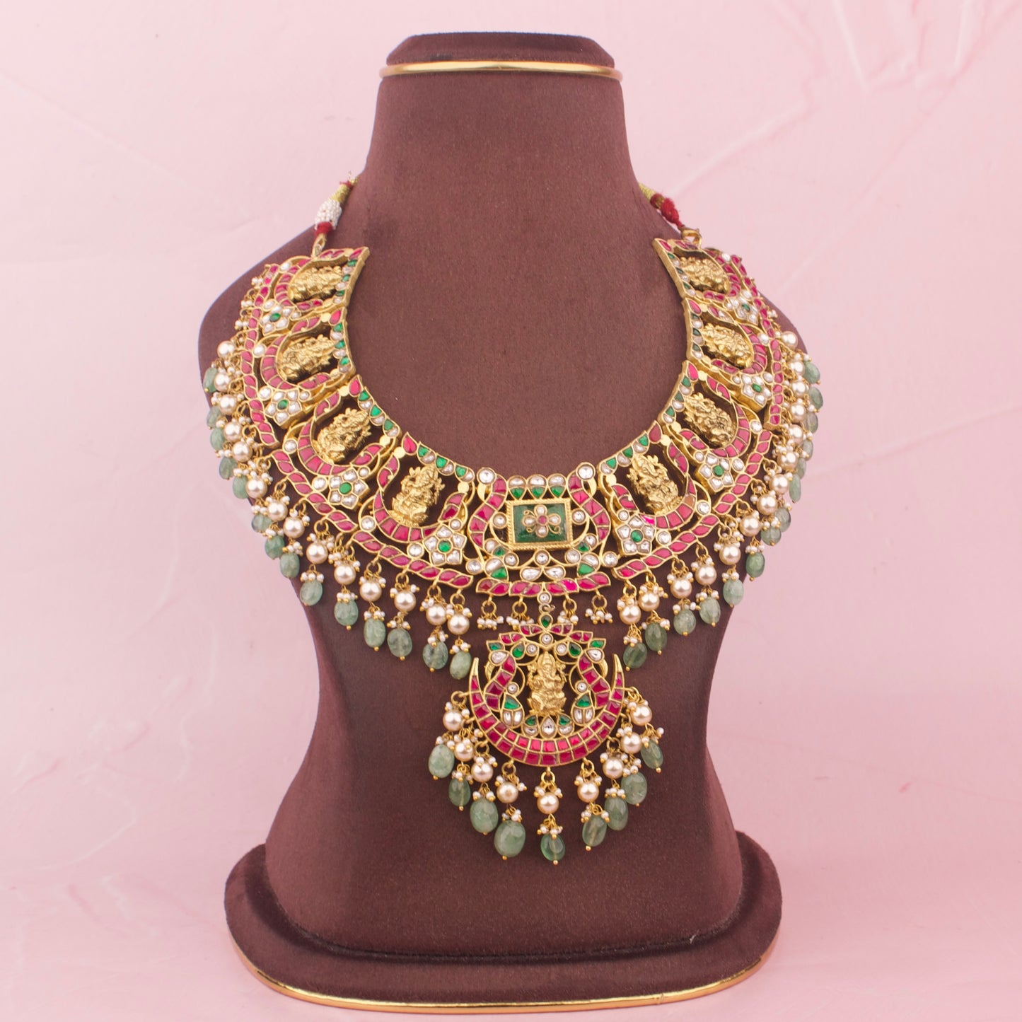 Grand Chandbali Ganesh Design Lockets Jadau Kundan Short Necklace - Premium Indian Ethnic Jewelry | Dulhan Jewels