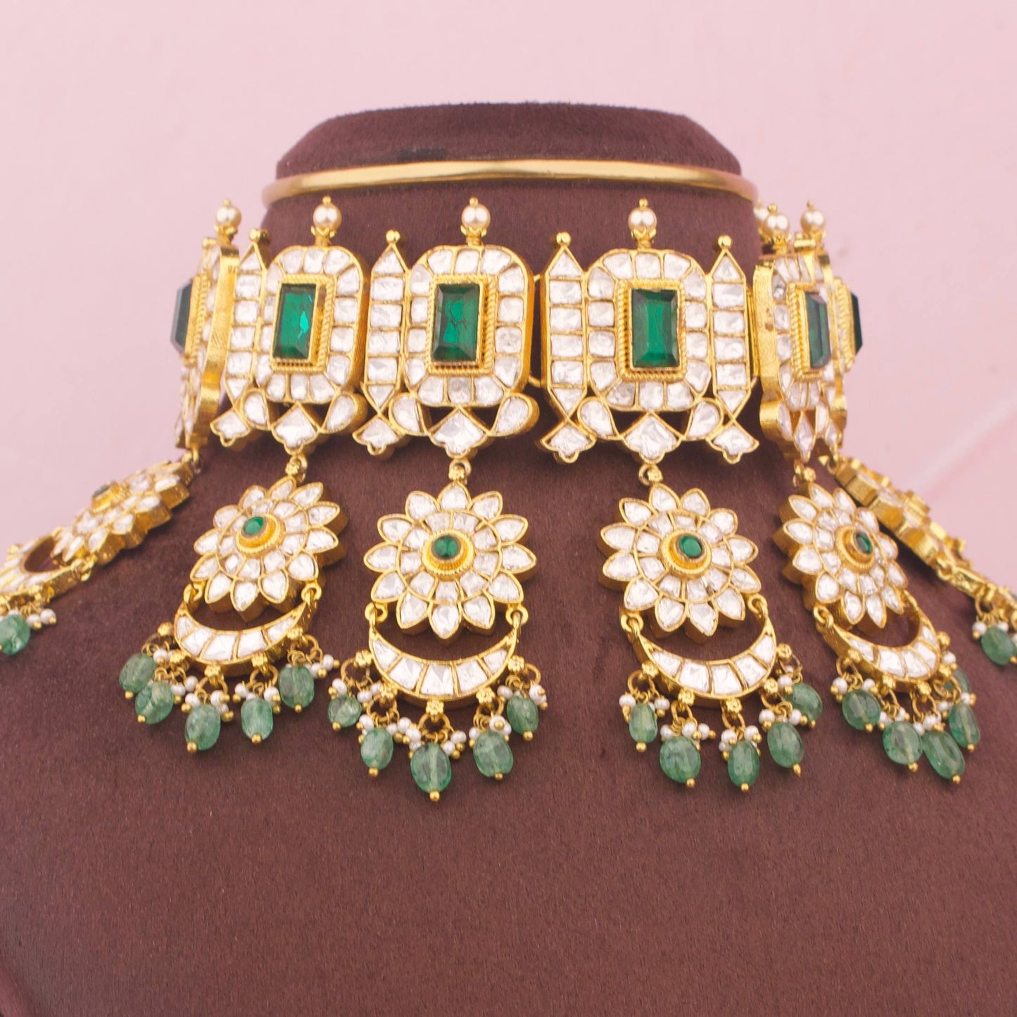 Bridal Moissanite Polki Choker With Locket Hangings - Premium Indian Ethnic Jewelry | Dulhan Jewels