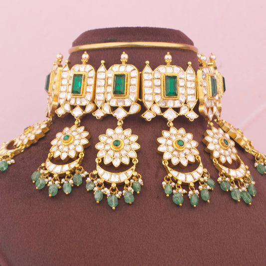 Bridal Moissanite Polki Choker With Locket Hangings