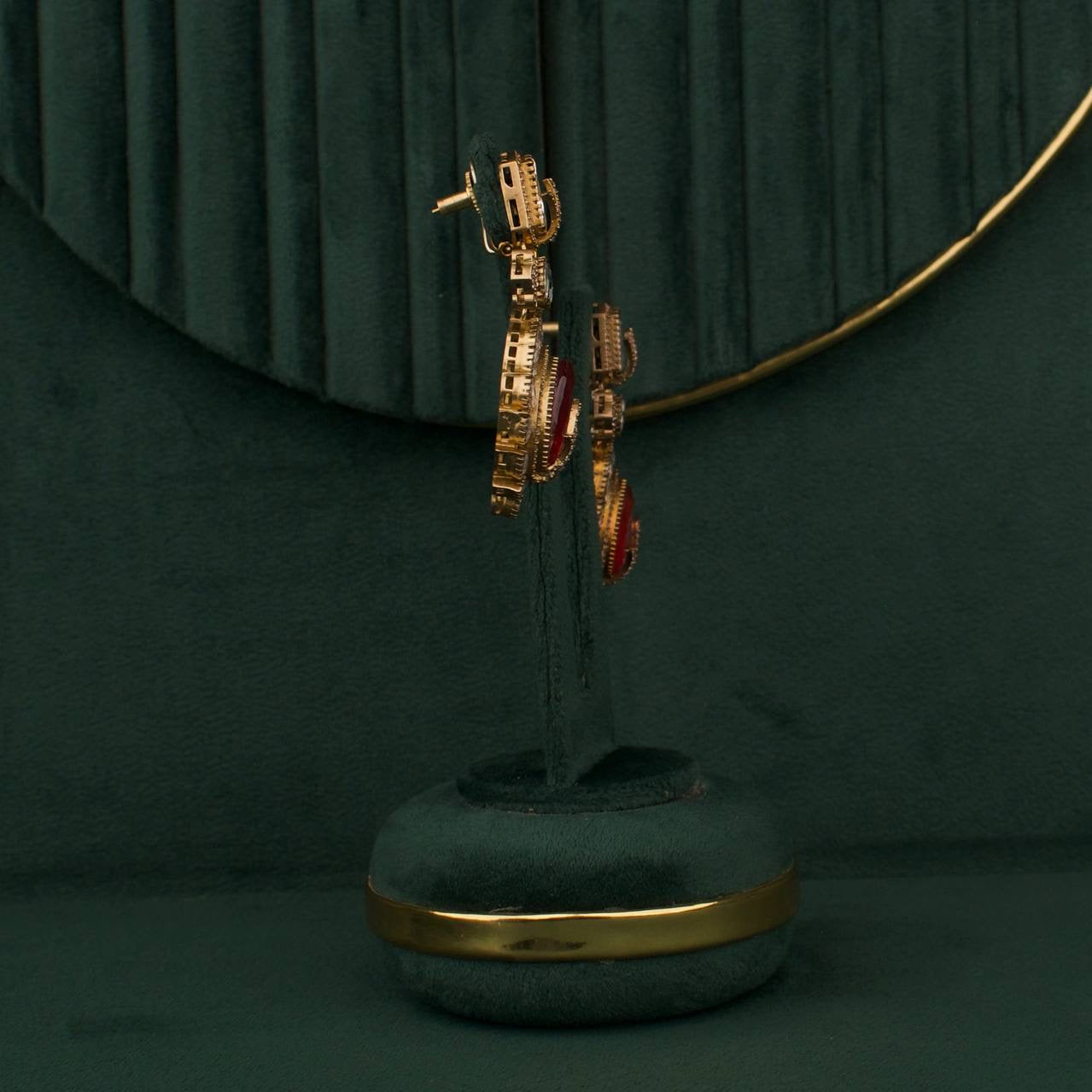 Bridal Emerald Polki Long Necklace Set With Earrings