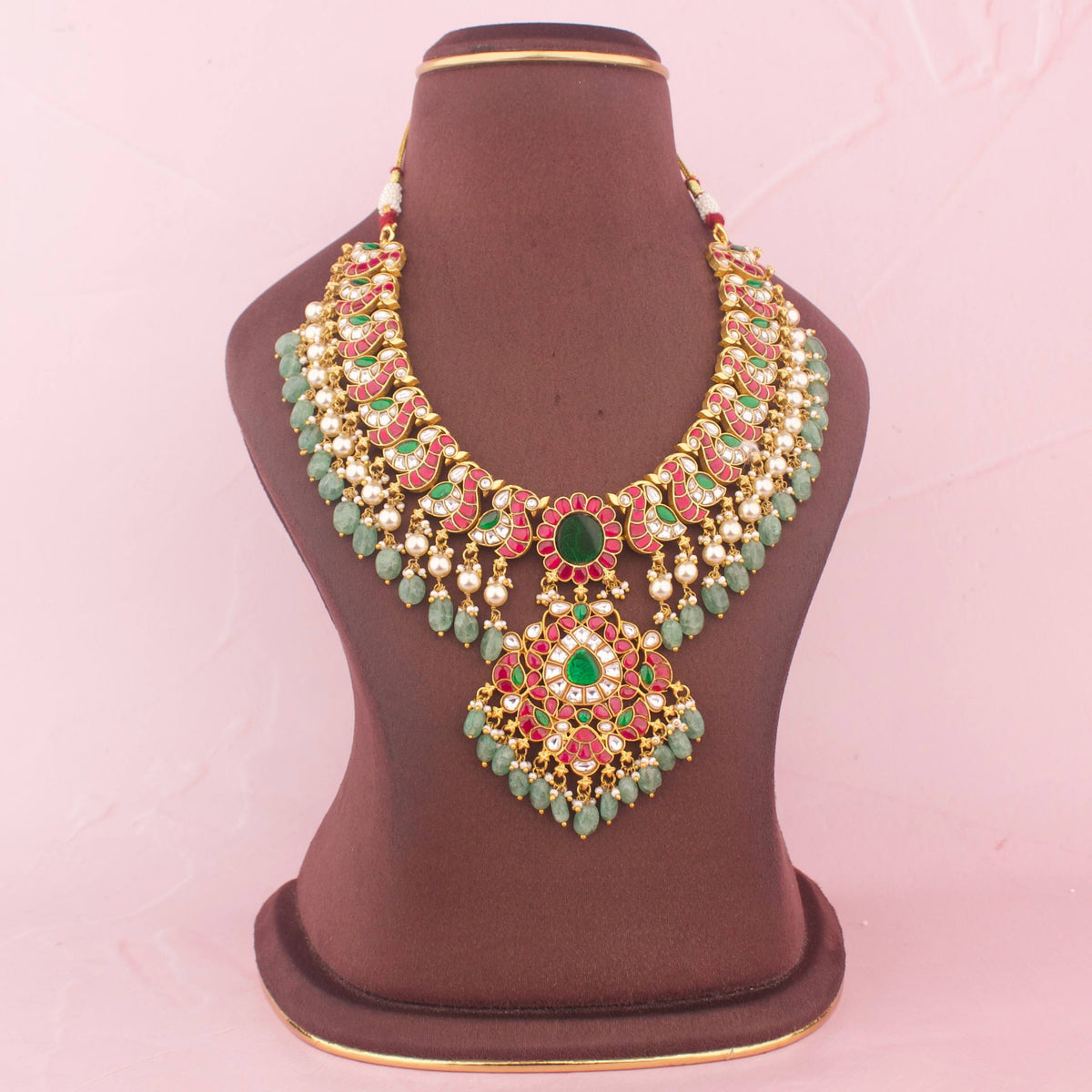Traditional Jadau Kundan Necklace With Beads Hangings