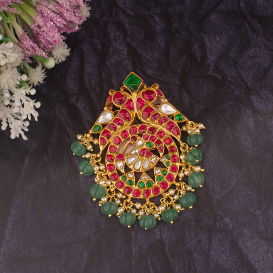 Pure 925 Silver Gold Plating Jadau Kundan Pendant With Openable Hook