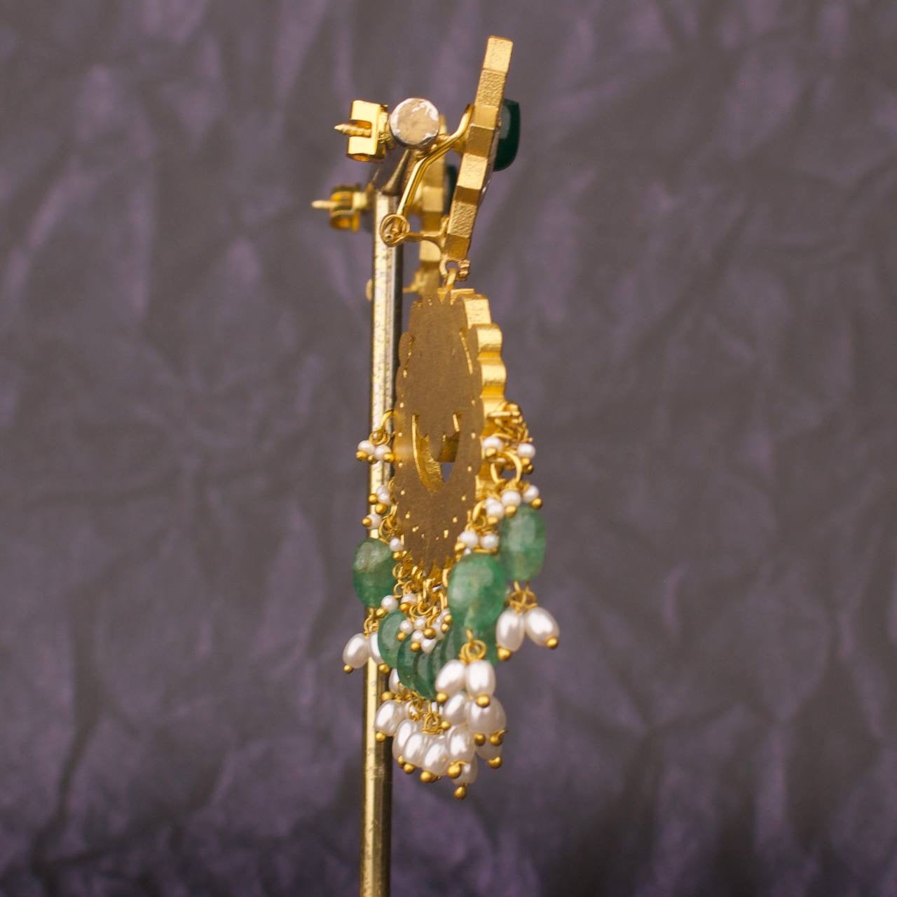 Peacock Studded Jadau Kundan Chandbali Hanging Earrings