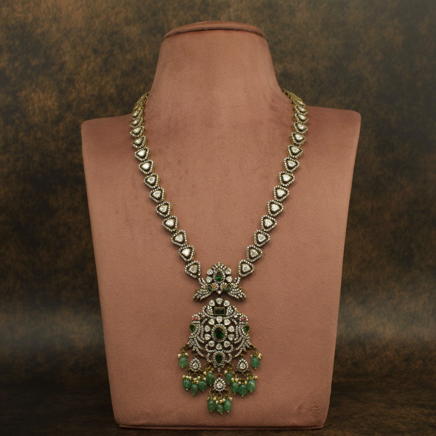 Long Victorian Polish Necklace with Matching Polki Earrings