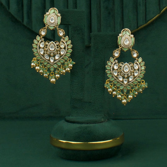 Side view of premium Bridal Polki Victorian ChandBali with Swarovski Pearls