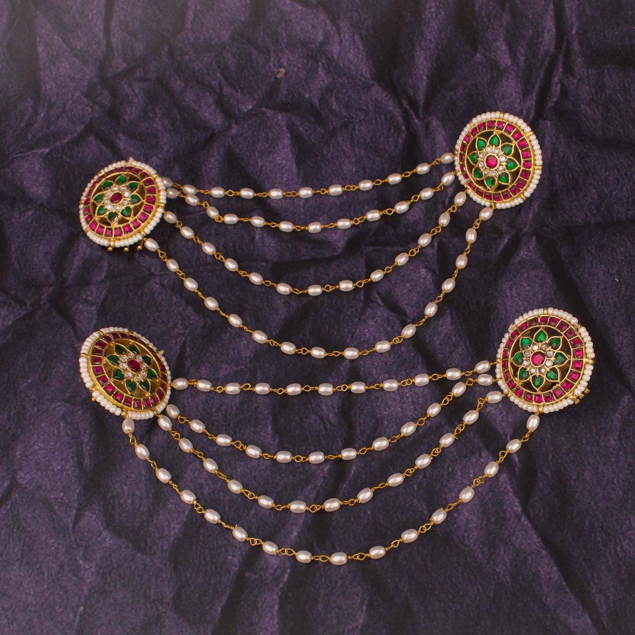 Unique Jadau Kundan Earrings,Champasaralu & Hairpin Set