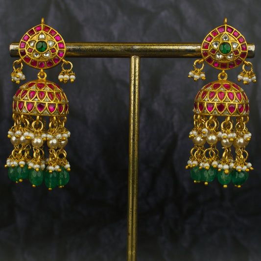 Charming Jadau Kundan Jhumki With Swarovski Pearl & Beads Hanging