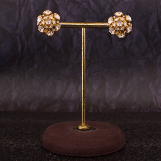 Floral Studded Moissanite Polki 22k Gold Plated Stud Earrings