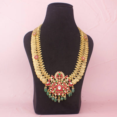 Lavish Bridal Coin Necklace With Jadau Kundan Pendant Centerpiece