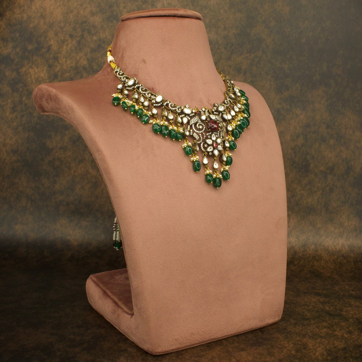 Victorian Peacock Kanti Necklace with matching earrings