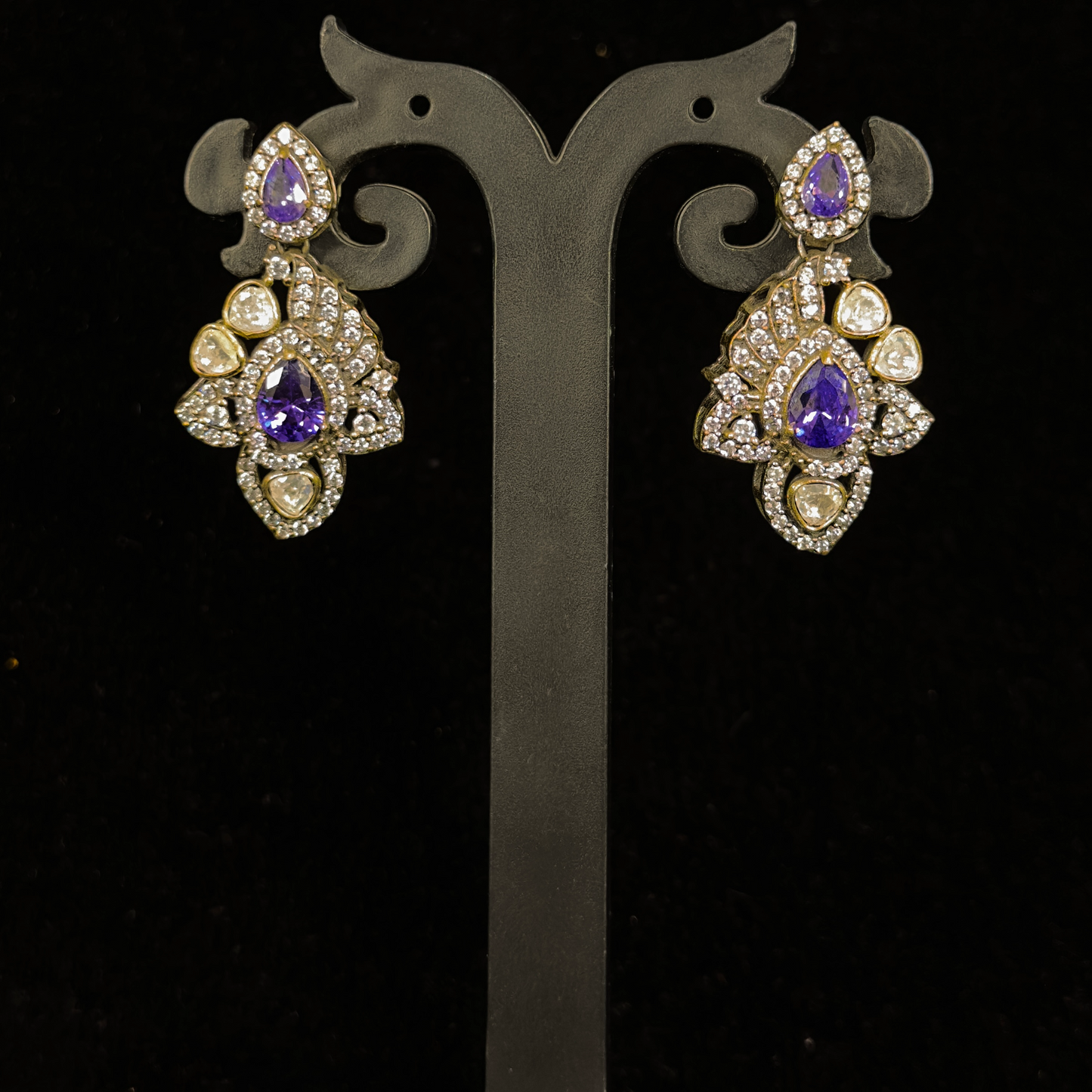 Exquisite Victorian Pendant Set zircon & Polki Stones for Festive Wear