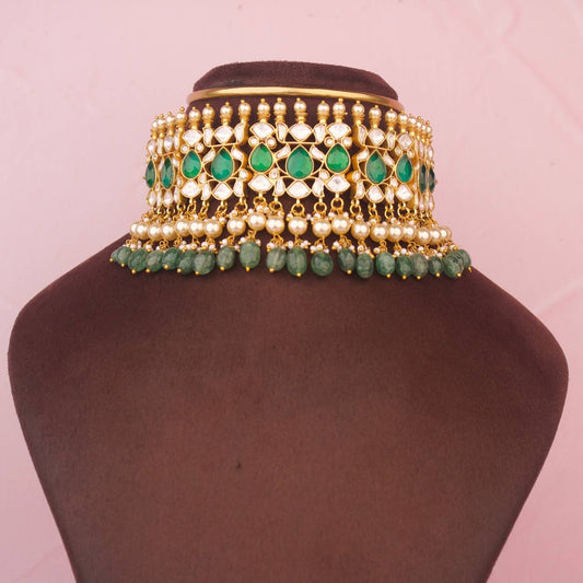 Grand Moissanite Polki Choker With Guttapusalu Hangings