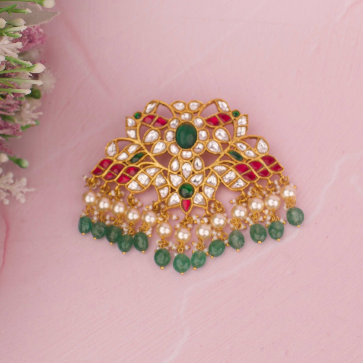 Stylish Jadau Kundan Locket With Pearl Hangings