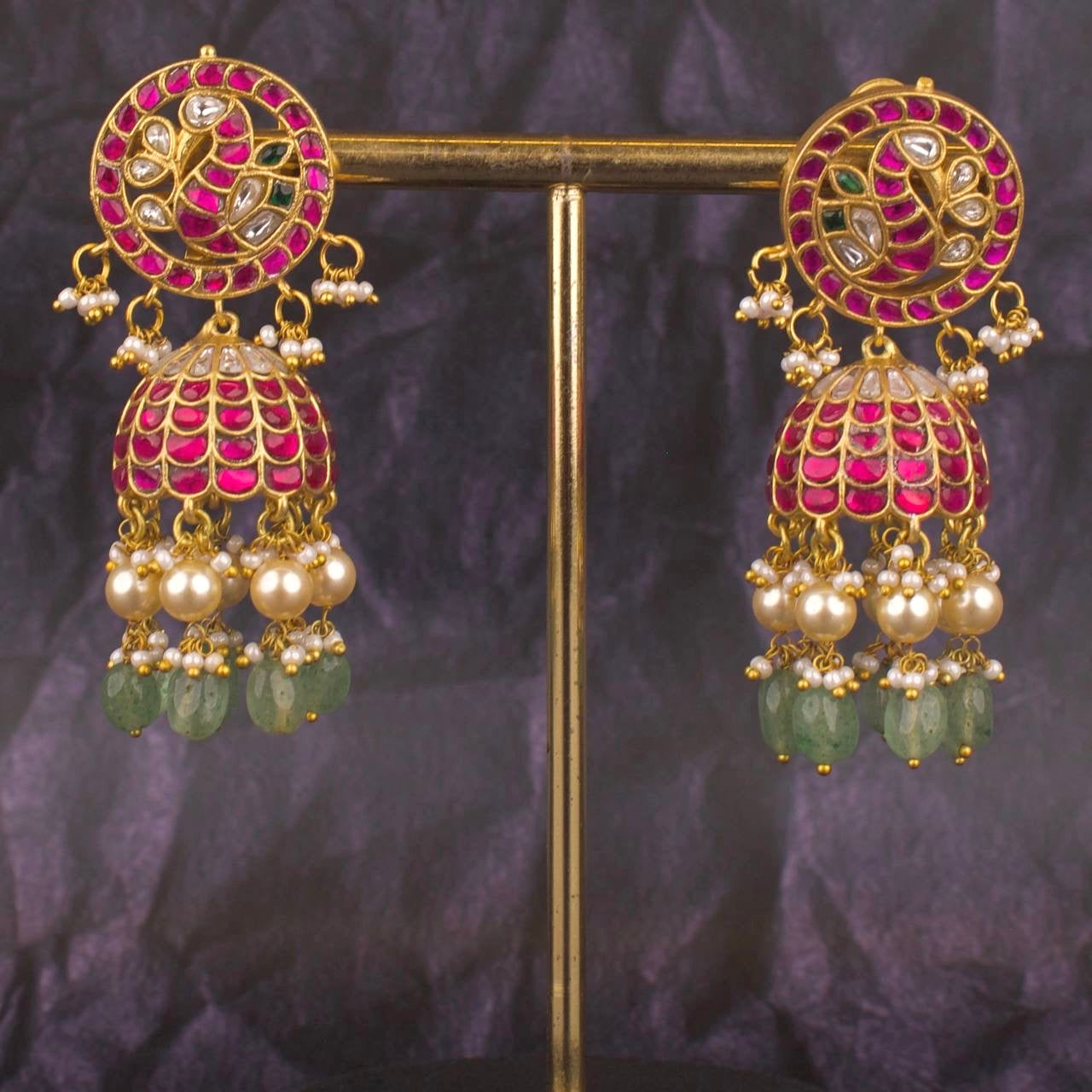 Peacock Studded Jadau Kundan Bridal Jhumki Earring