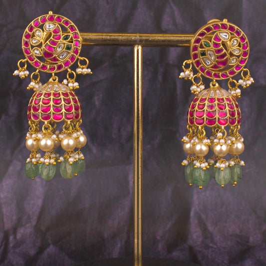 Peacock Studded Jadau Kundan Bridal Jhumki Earring