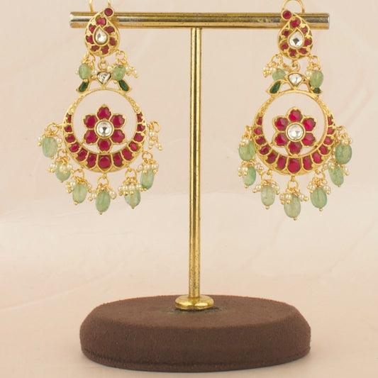 Mango Design Studded Jadau Kundan Chandbali with Green Beads