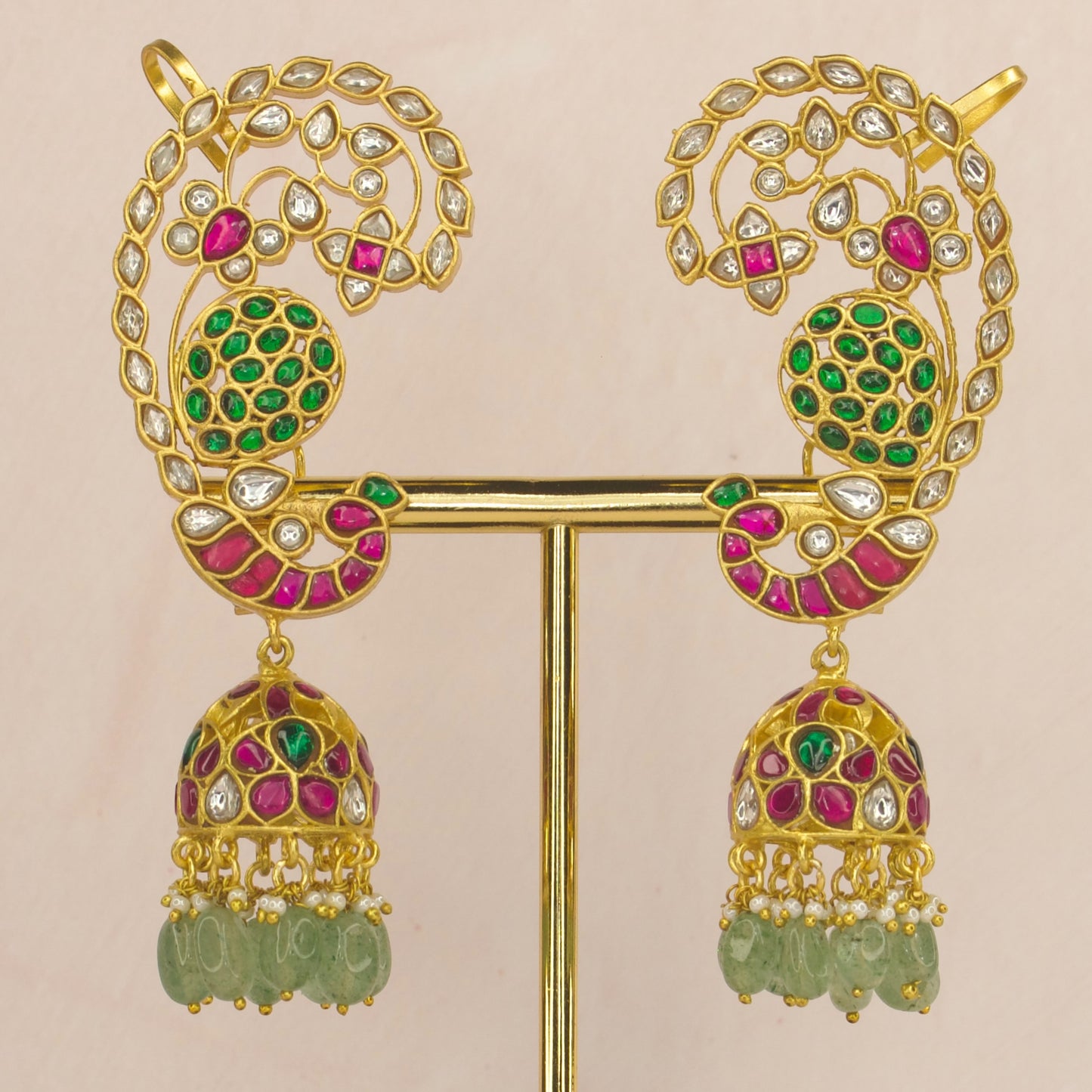 Bridal jadau kundan full kaan earrings with 22k gold plating