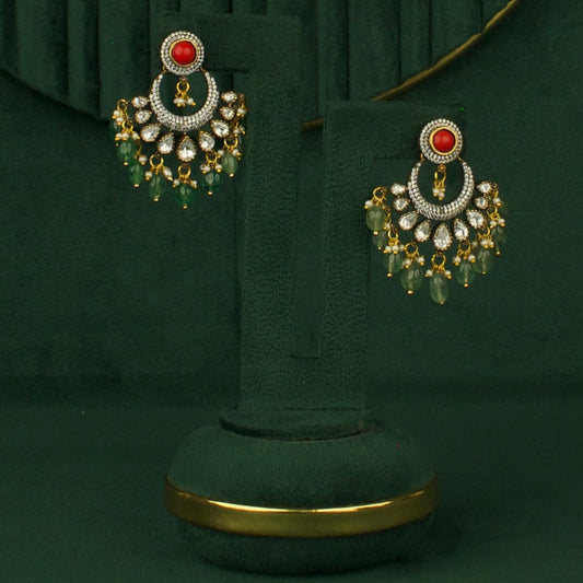 Captivating Polki Victorian ChandBali with Green Beads