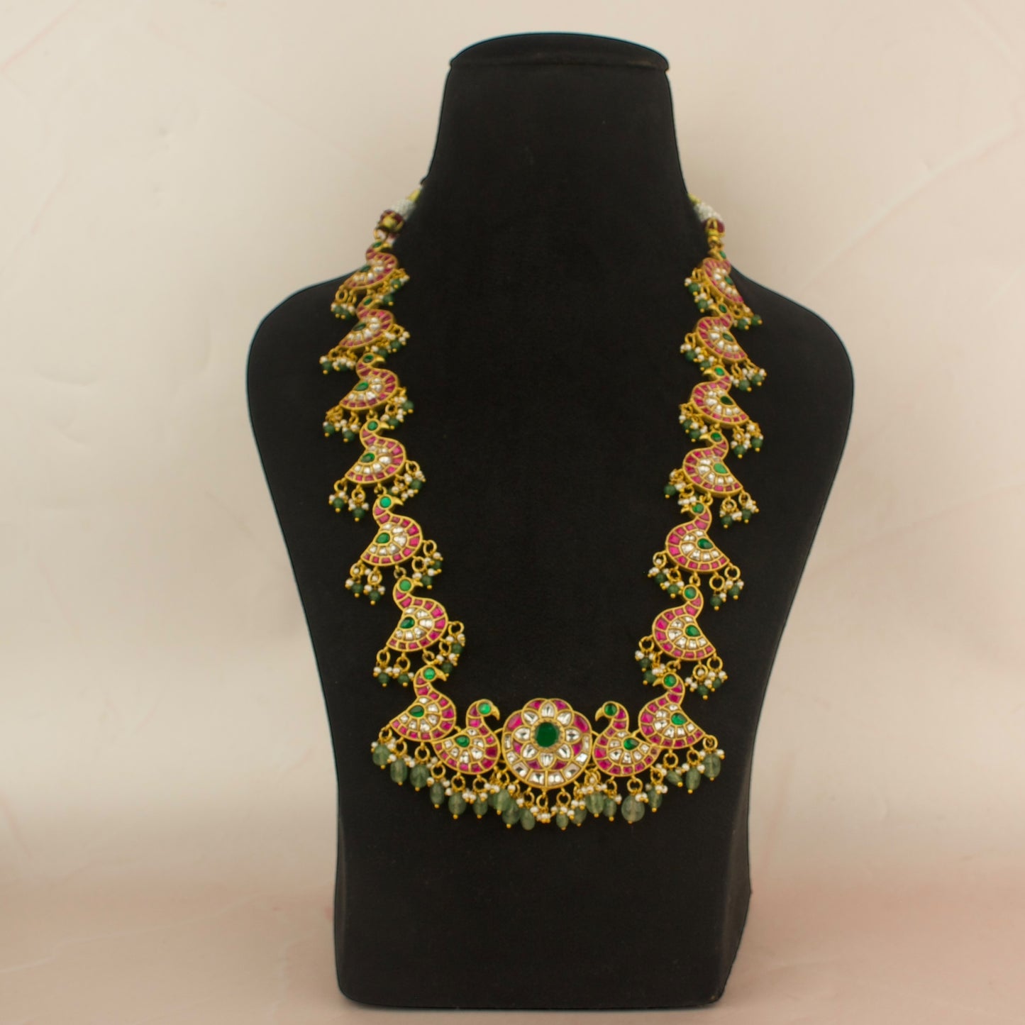 Unique Peacock Design Jadau Kundan Necklace Set With Earrings