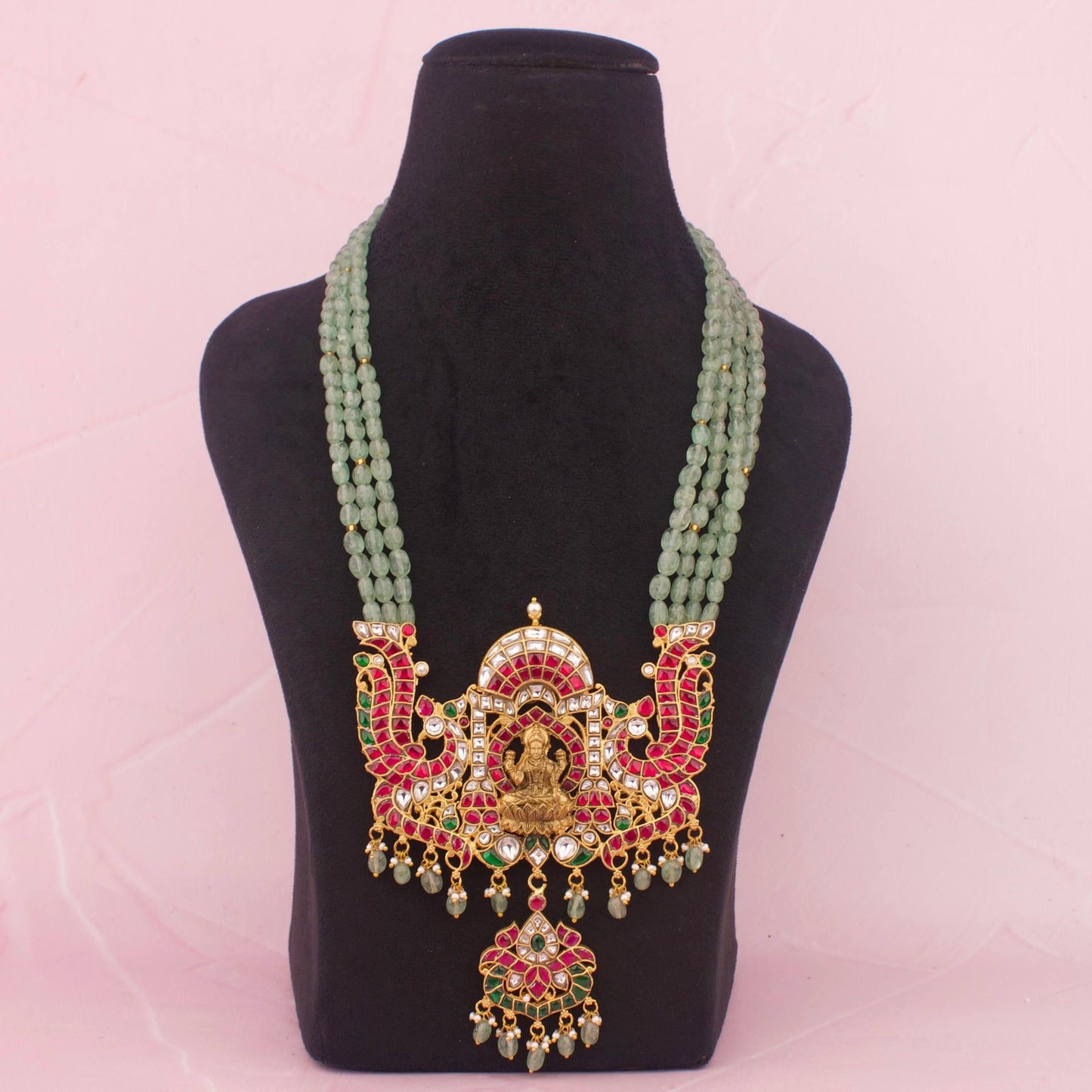 Divine Lakshmi Devi Jadau Kundan Bridal Beads Haram - Premium Indian Ethnic Jewelry | Dulhan Jewels