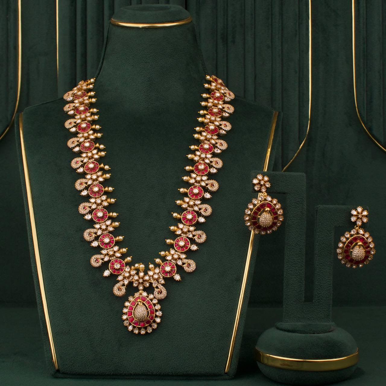 Dazzling Fusion Kundan x Polki Long Necklace With Matching Earrings