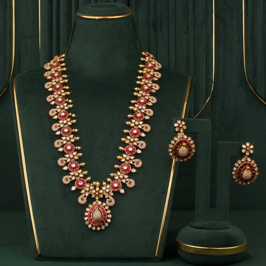 Dazzling Fusion Kundan x Polki Long Necklace With Matching Earrings