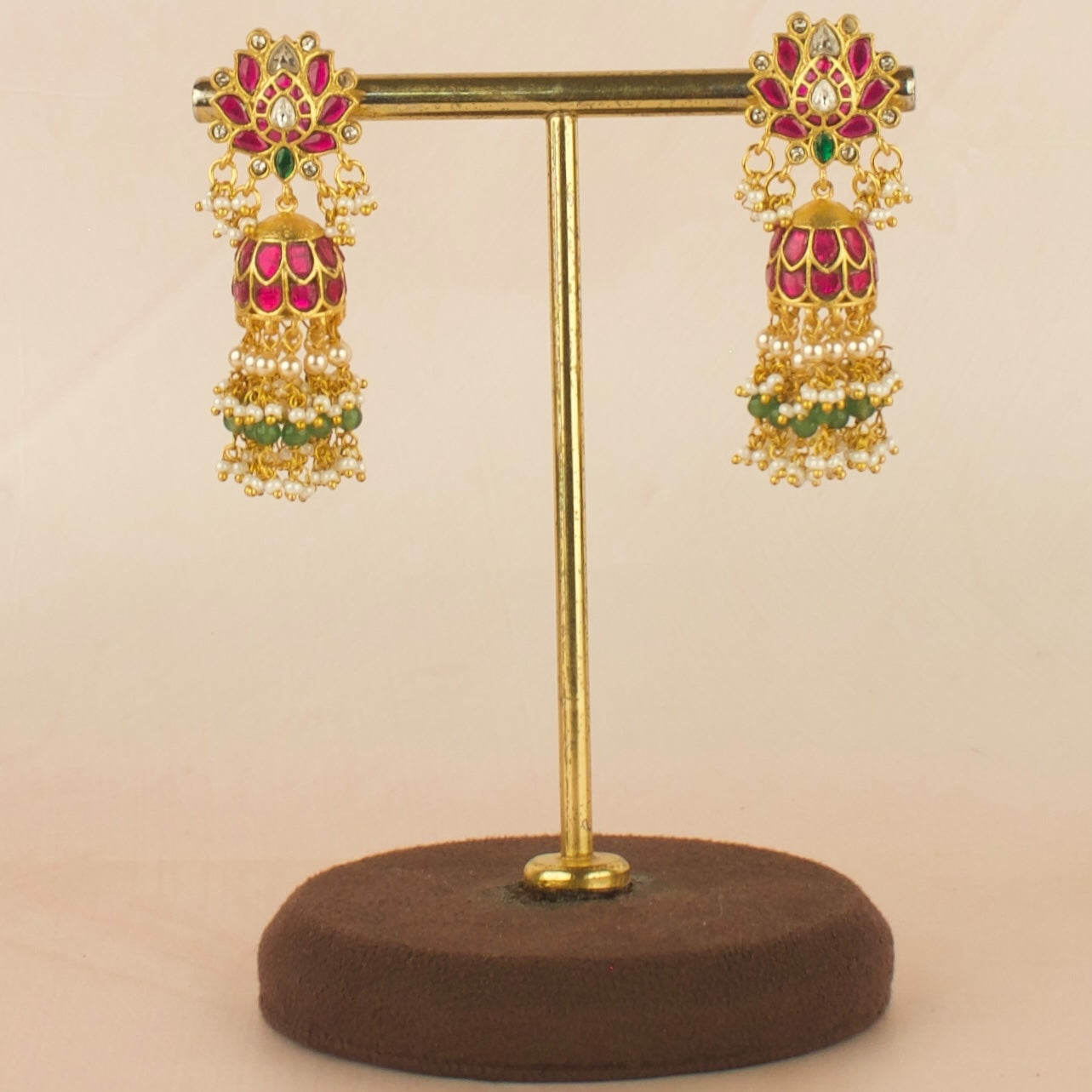 Lotus Studded Jadau Kundan Jhumki With Guttapusalu Hanging