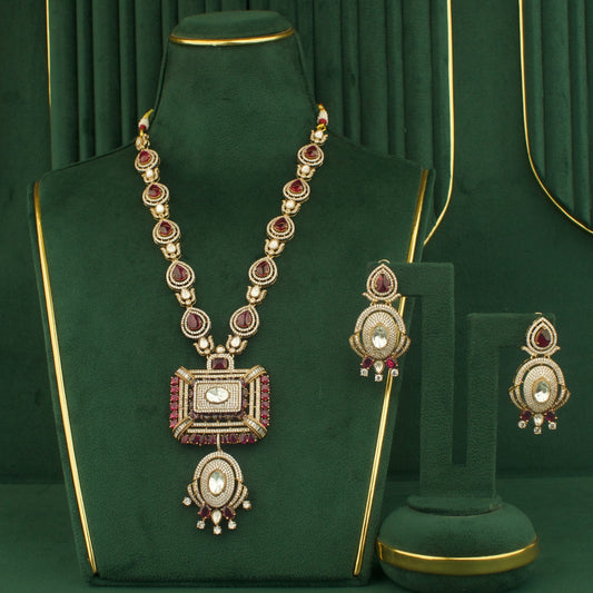 Sleek Design Fusion Kundan & Polki Victorian Long Necklace Set