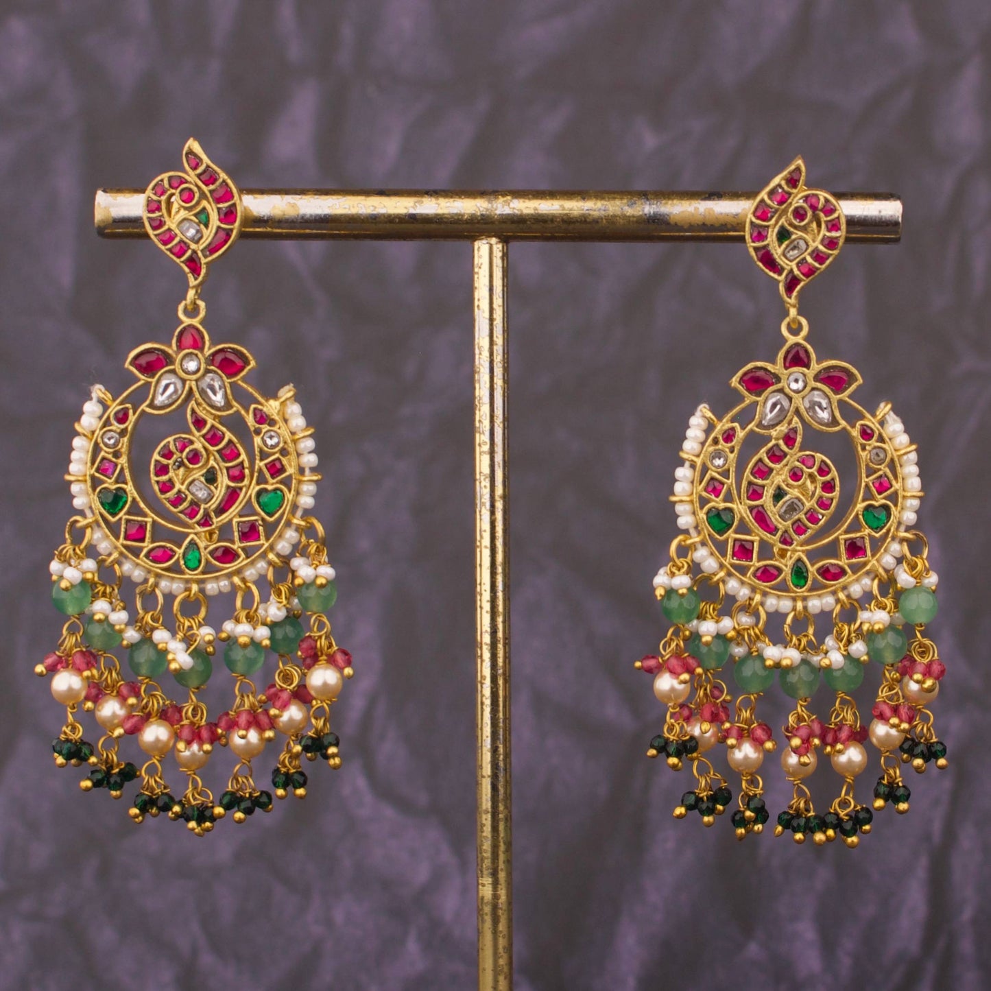 Exquisite Design Jadau Kundan Chandbali with Guttapusalu Hanging