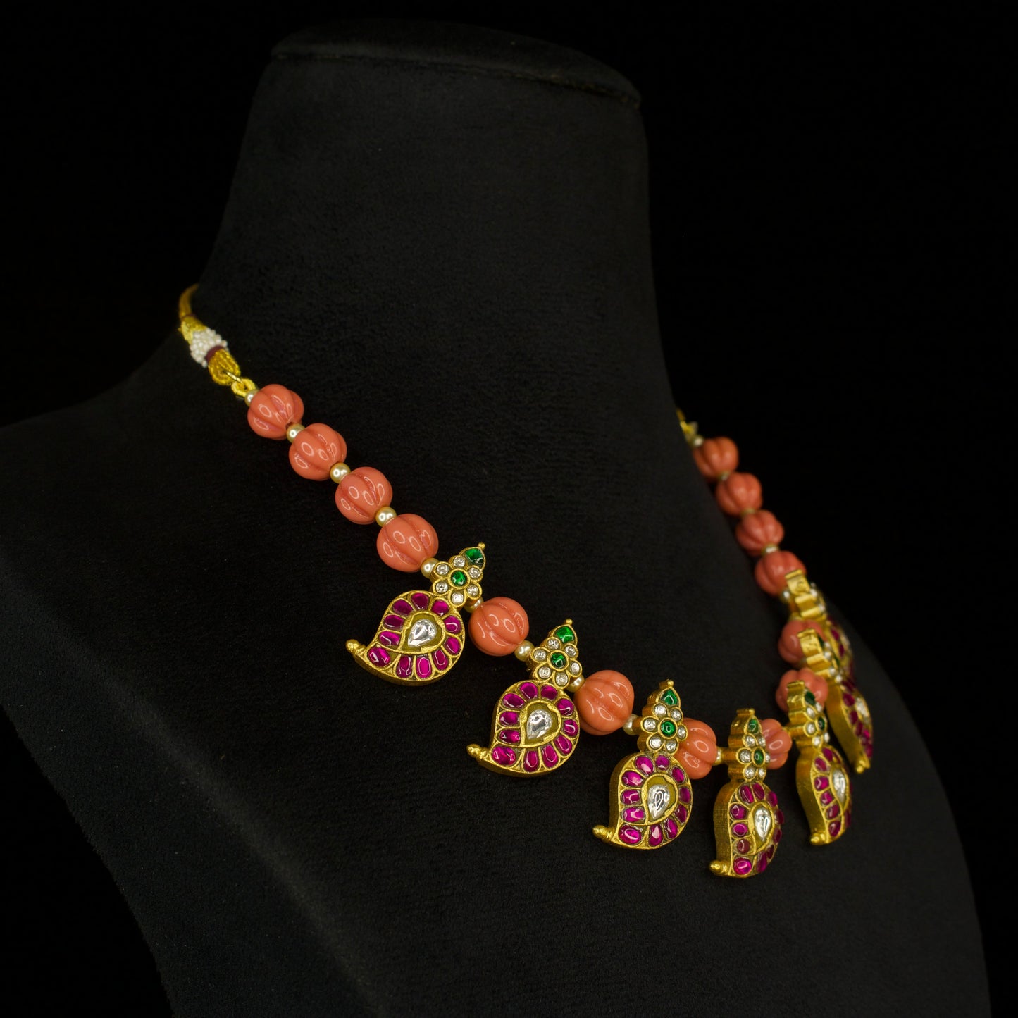 Gold Plated Jadau Kundan Coral Beads Necklace